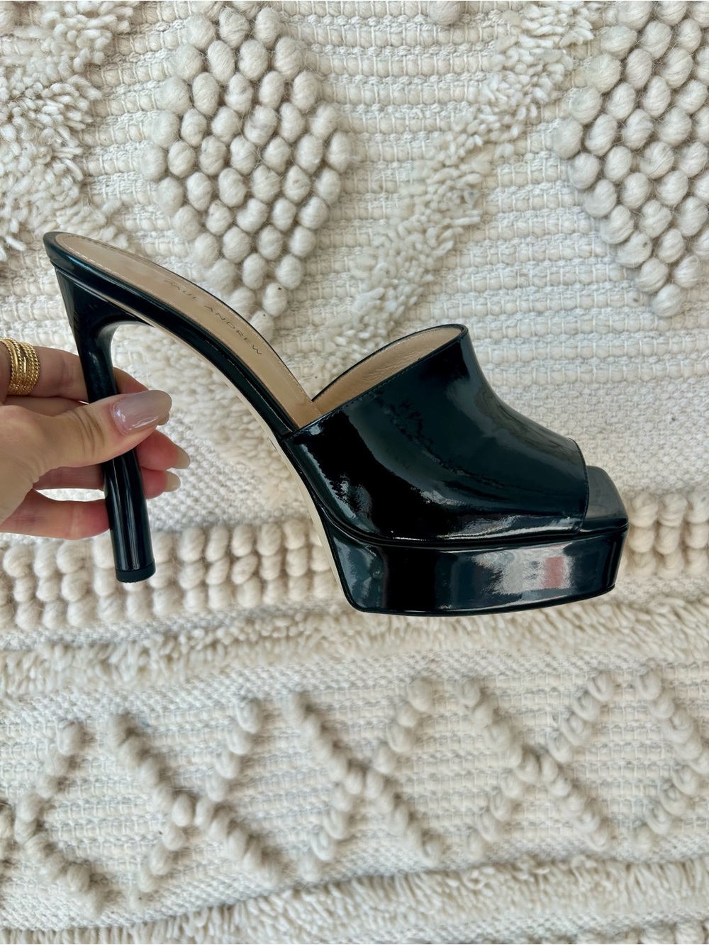 Paul Andrew Women Black Arc Patent Leather Platform Mule Orig $945. Asking $189